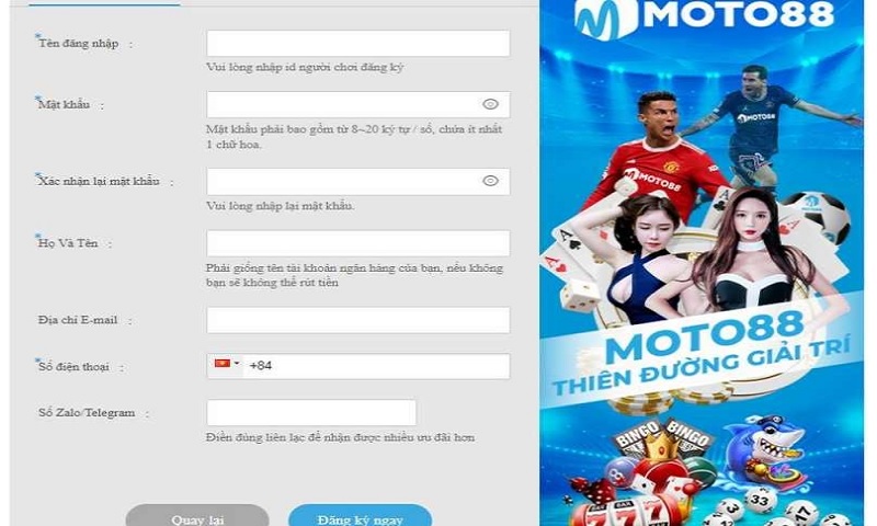 Hướng dẫn đăng ký tài khoản MOTO88
